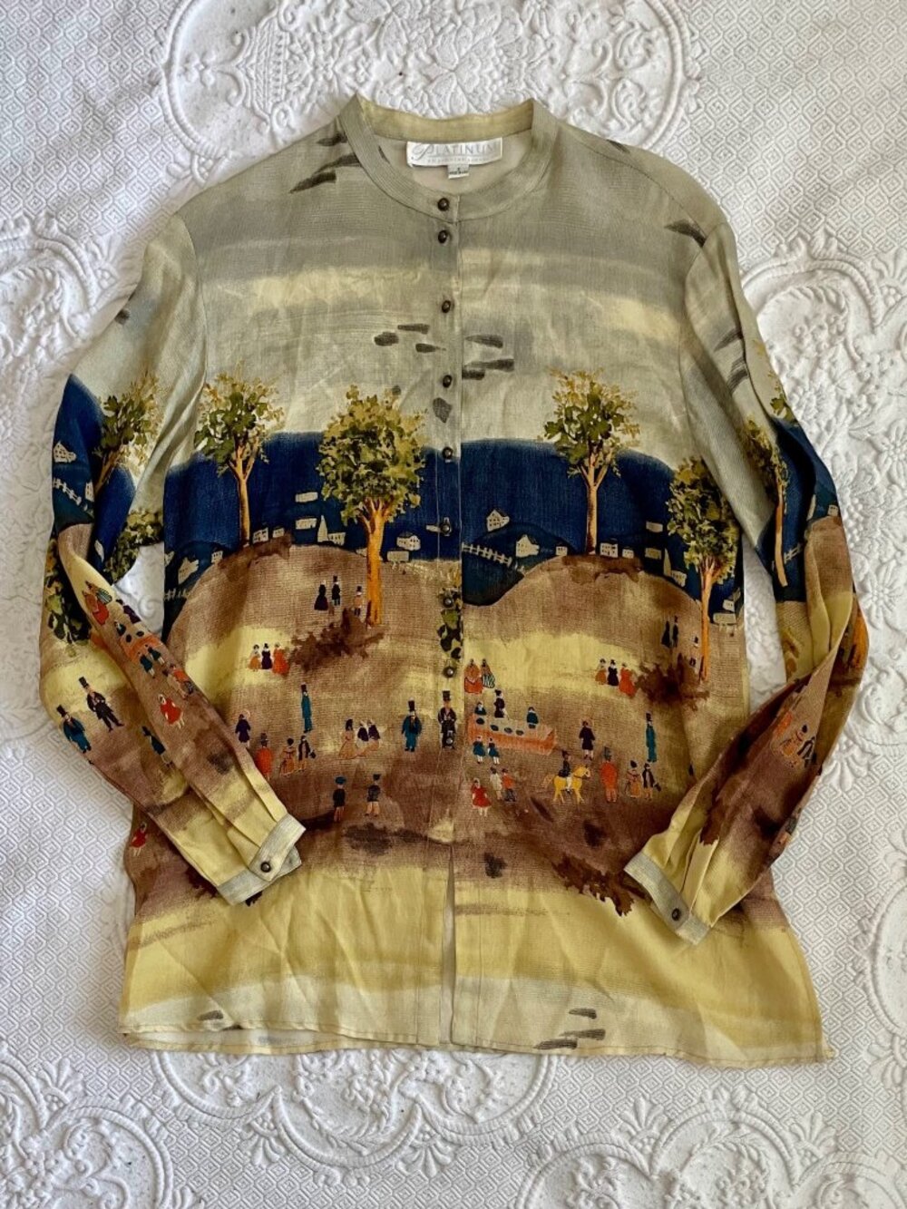 Vintage Platinum By Dorothy Schoelen Blouse Wearable Art Painting Print Small - Picture 12 of 14